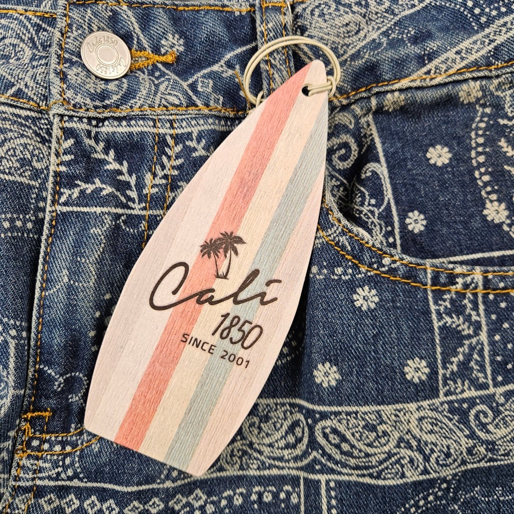 Cali 1850 Bandana Patchwork Wide Leg Jeans Blue White Paisley Print 9/29 NWT - Picture 6 of 14
